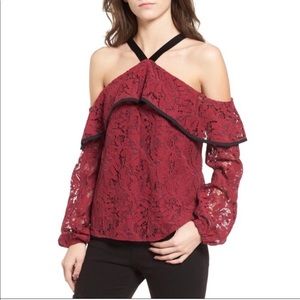 NWOT Helena WAYF Maroon Lace Tie Blouse XS